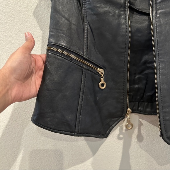 Rem Garson Womens Leather Vest Full Zip Black Biker Moto Jacket sz XS-S - Picture 5 of 12